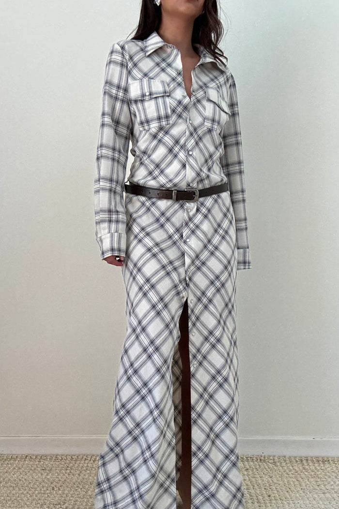 Plaid Print Belted Maxi Shirt Dress