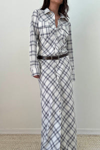Plaid Print Belted Maxi Shirt Dress