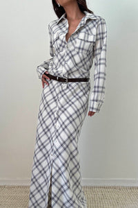 Plaid Print Belted Maxi Shirt Dress