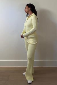 Knit Zip-Up Top Flared Pants Set