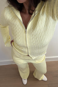 Knit Zip-Up Top Flared Pants Set