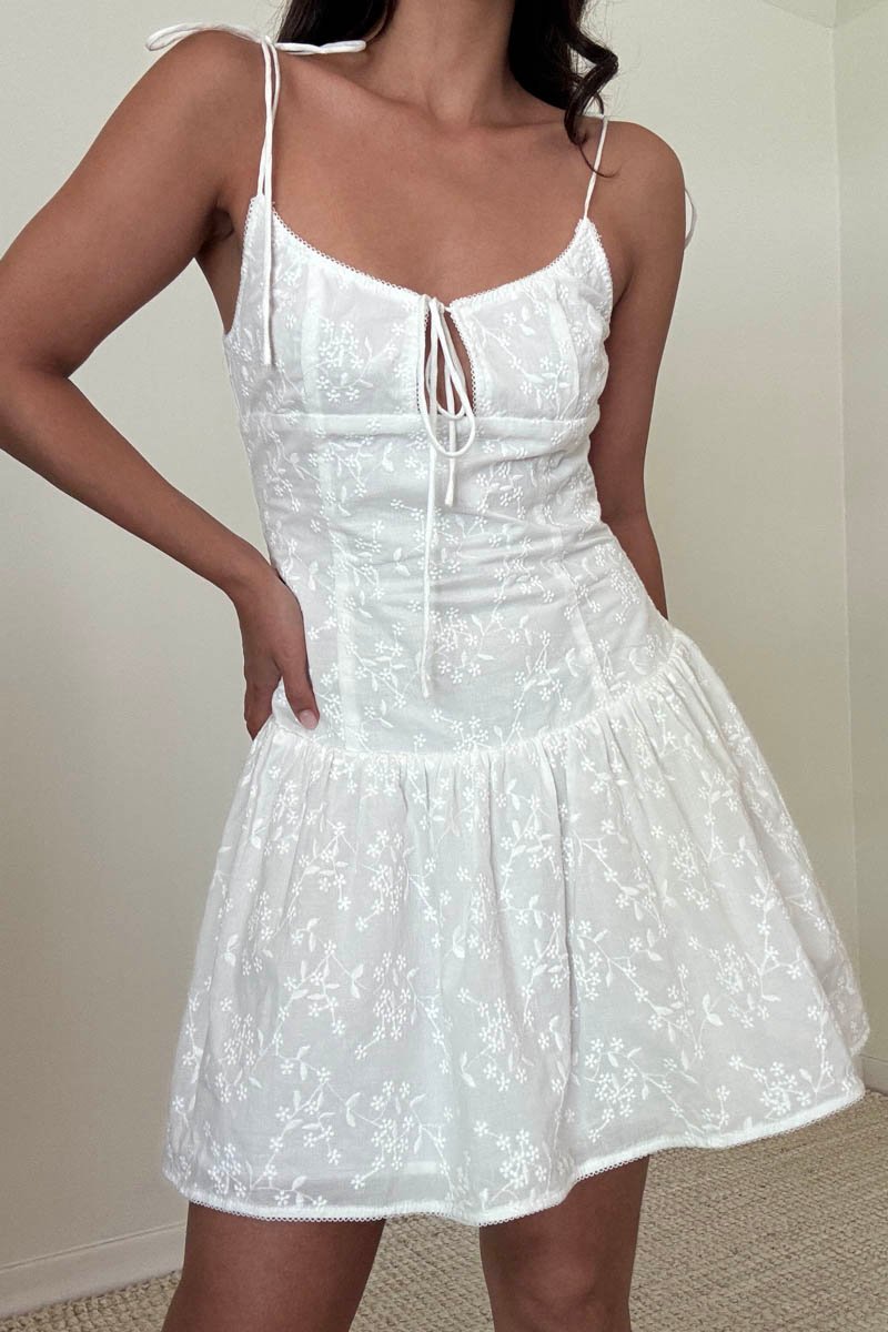Embroidered Corset Mini Ruffle Dress