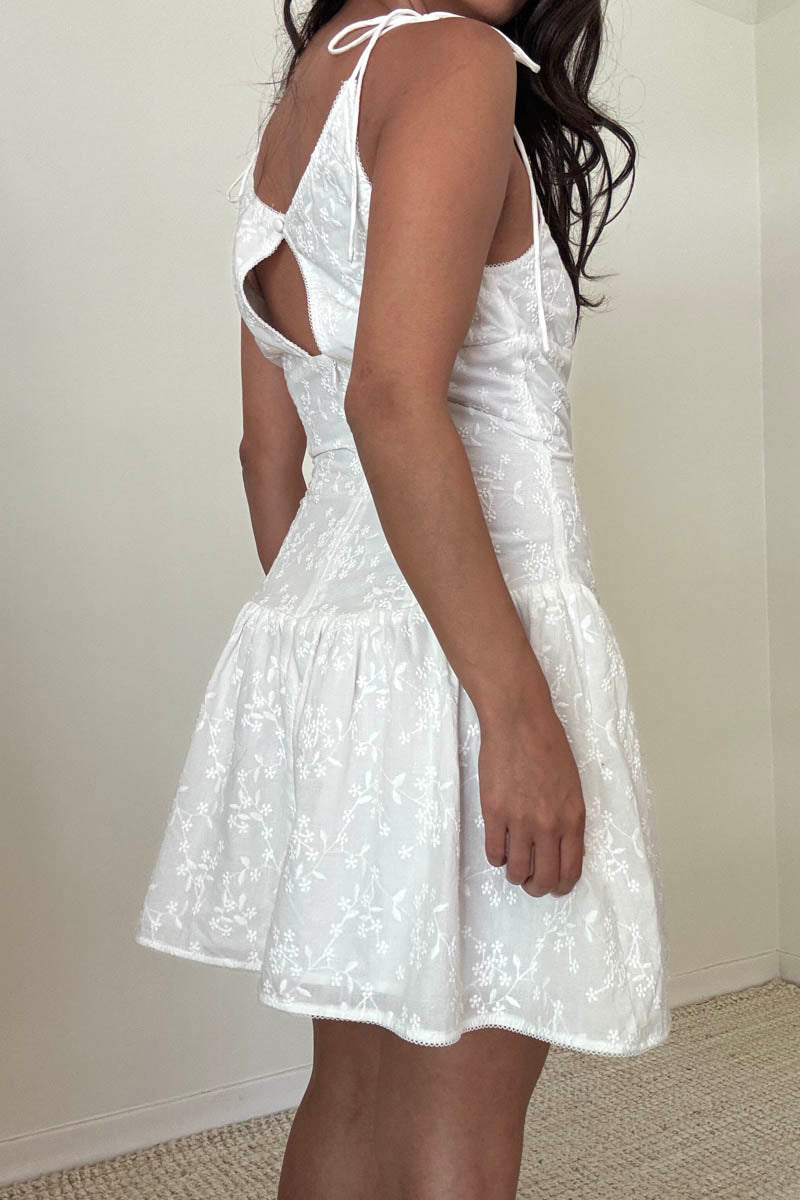 Embroidered Corset Mini Ruffle Dress