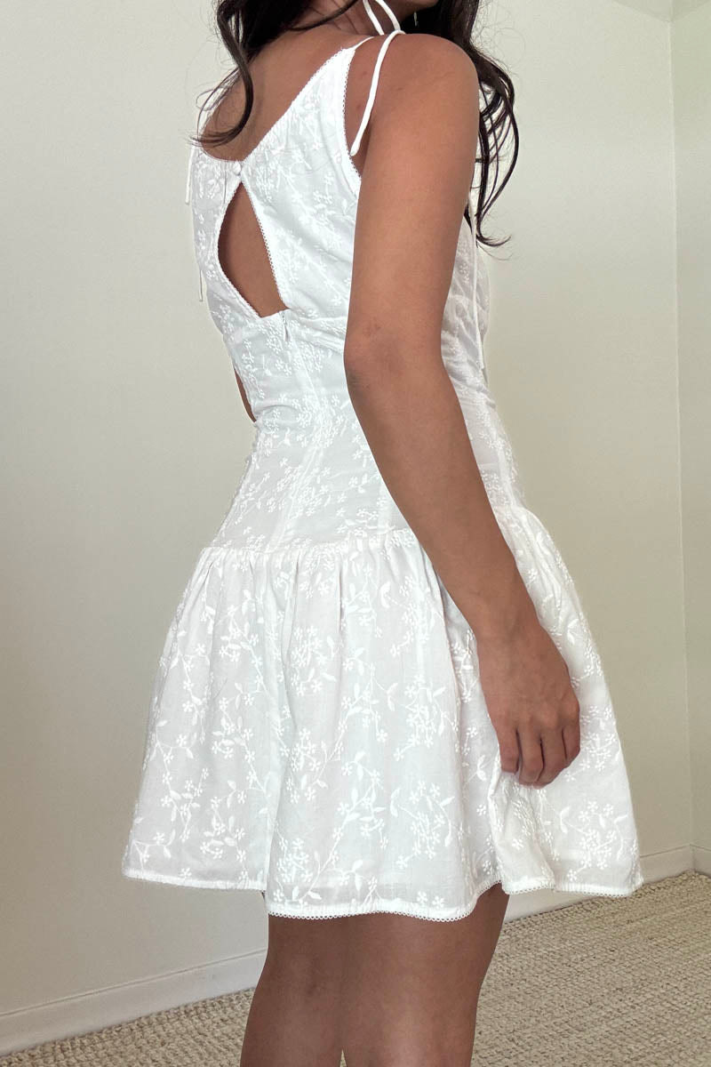 Embroidered Corset Mini Ruffle Dress