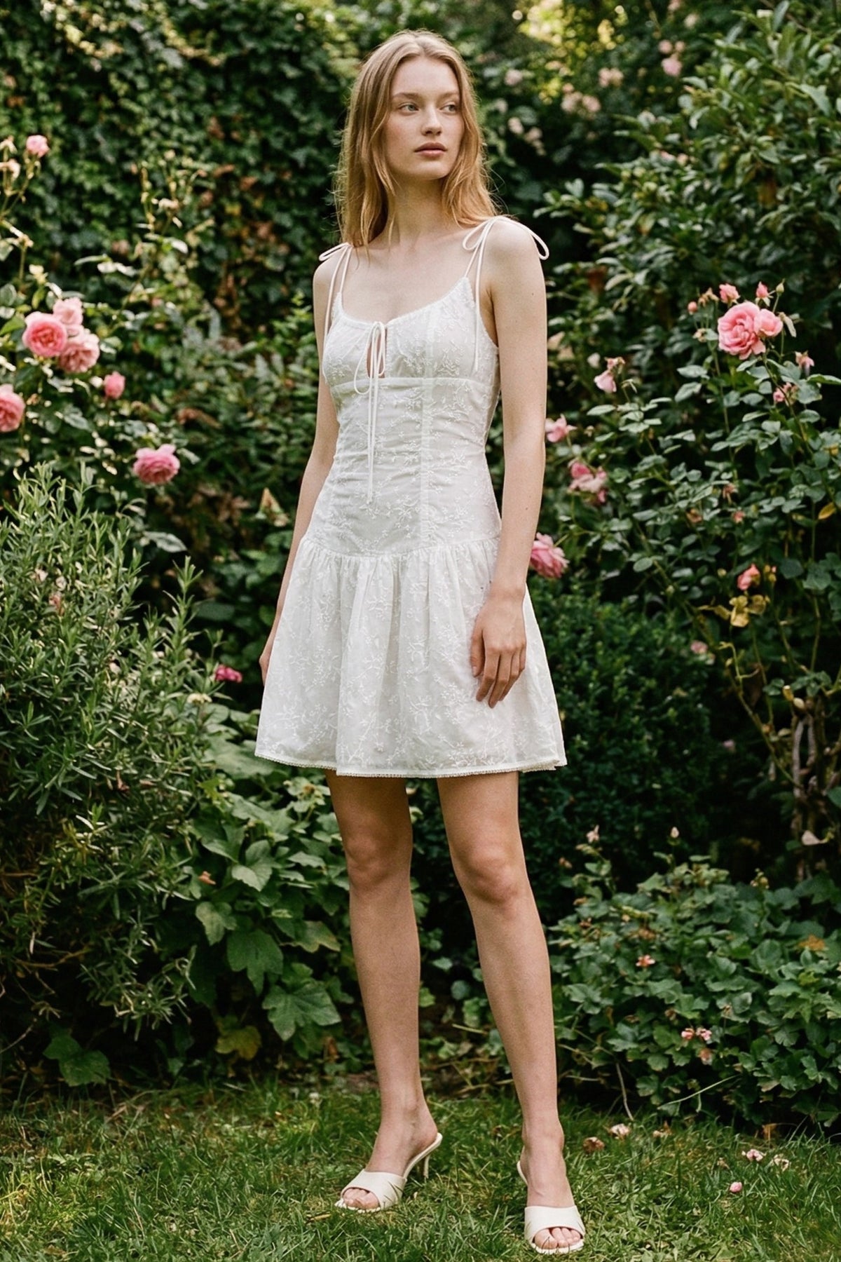 Embroidered Corset Mini Ruffle Dress