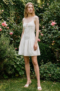 Embroidered Corset Mini Ruffle Dress