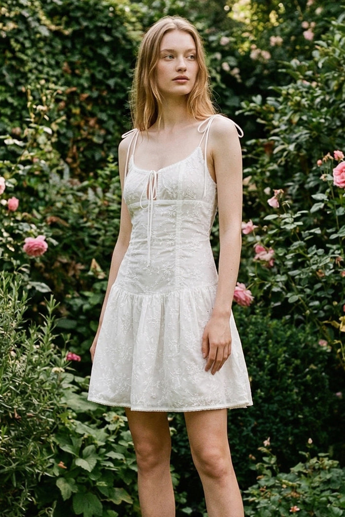 Embroidered Corset Mini Ruffle Dress