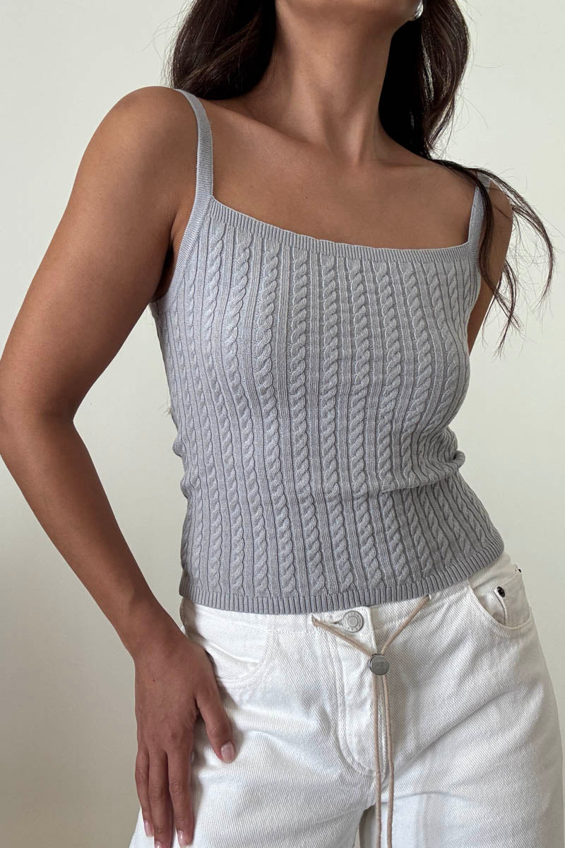 Cable Knit Fitted Spaghetti Strap Tank