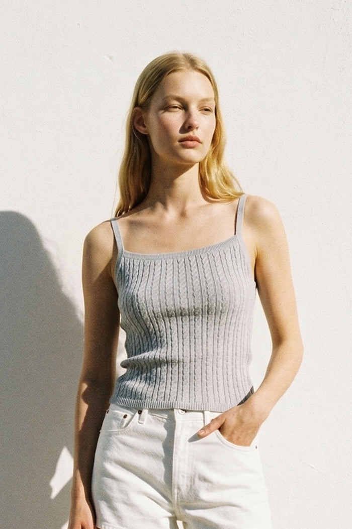 Cable Knit Fitted Spaghetti Strap Tank