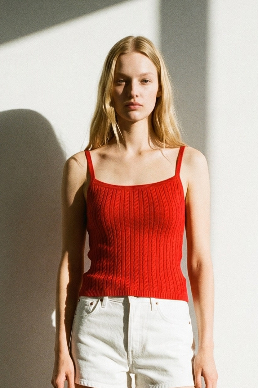 Cable Knit Fitted Spaghetti Strap Tank