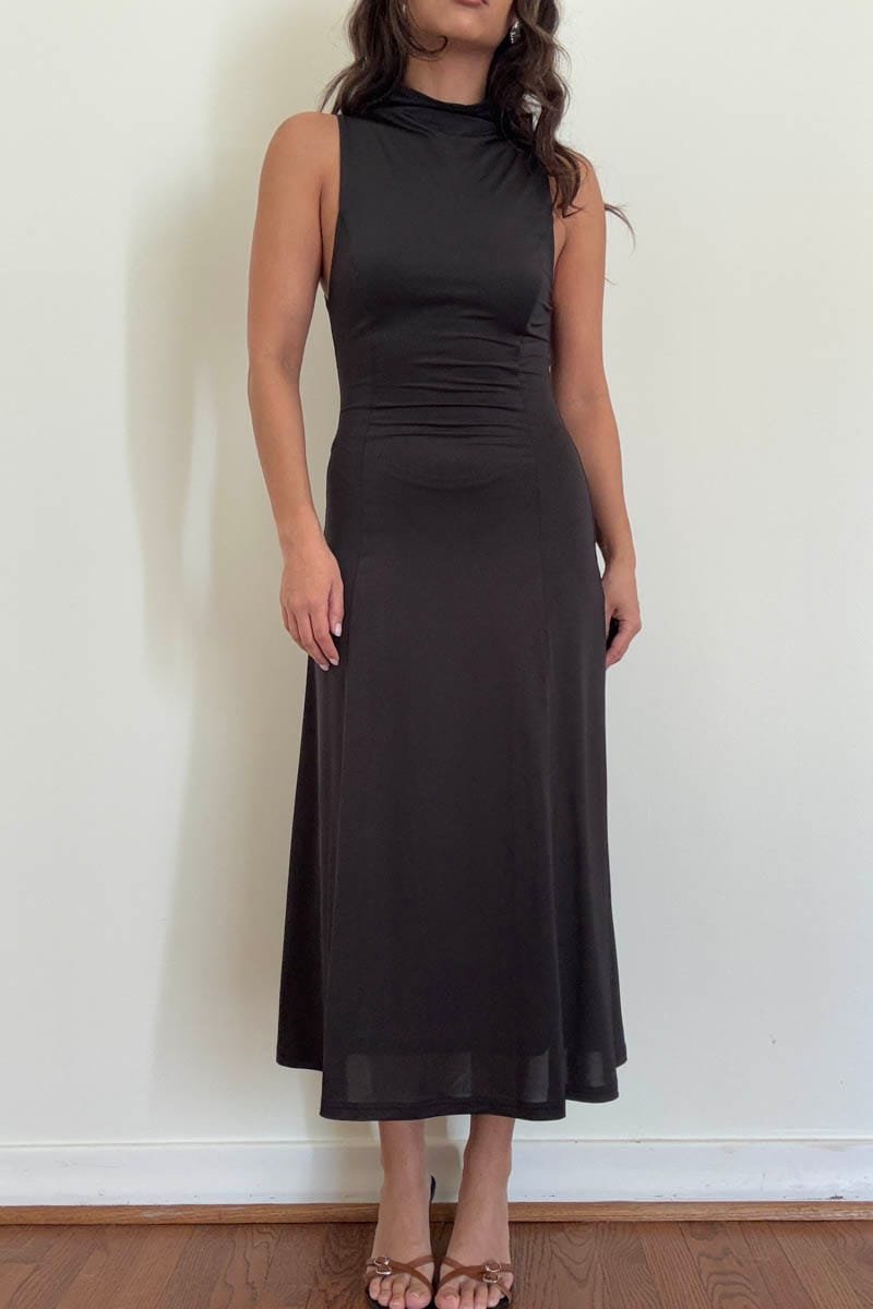 Turtleneck Racerback Flowy Midi Dress