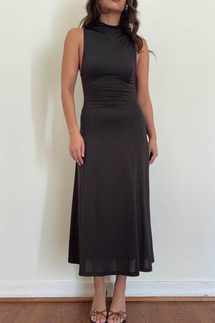 Turtleneck Racerback Flowy Midi Dress