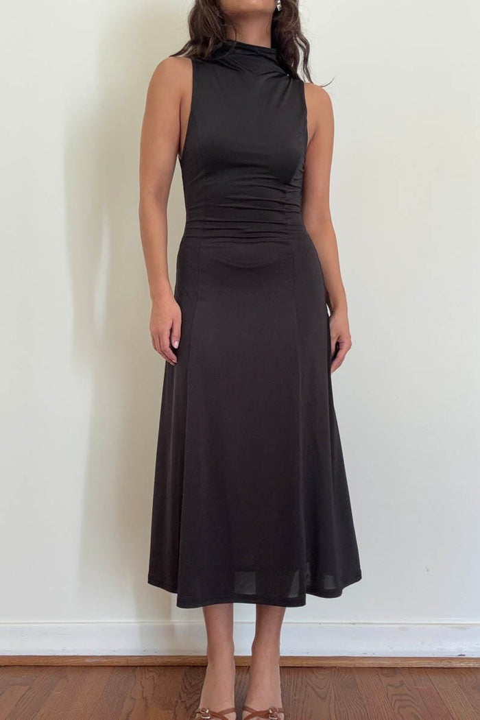 Turtleneck Racerback Flowy Midi Dress
