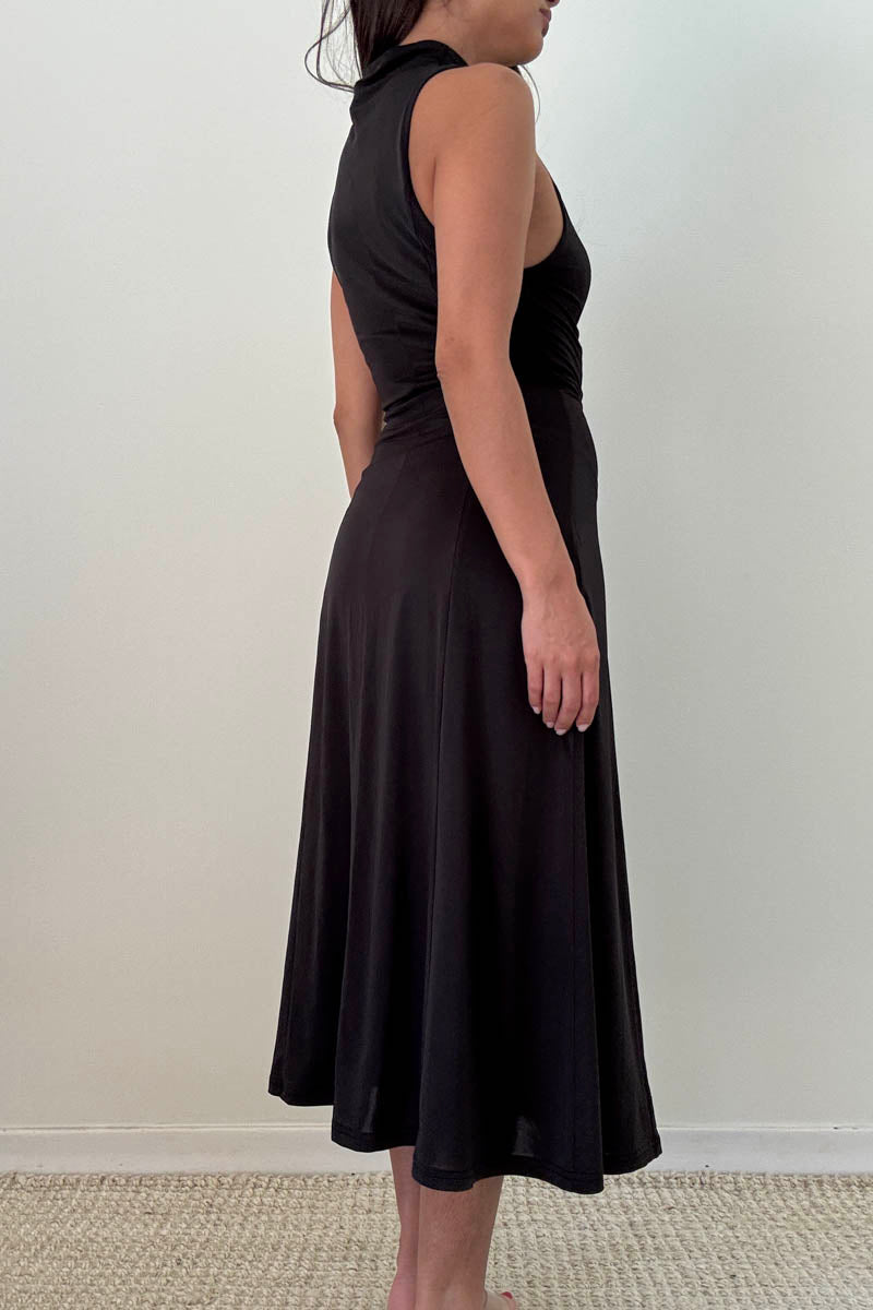 Turtleneck Racerback Flowy Midi Dress