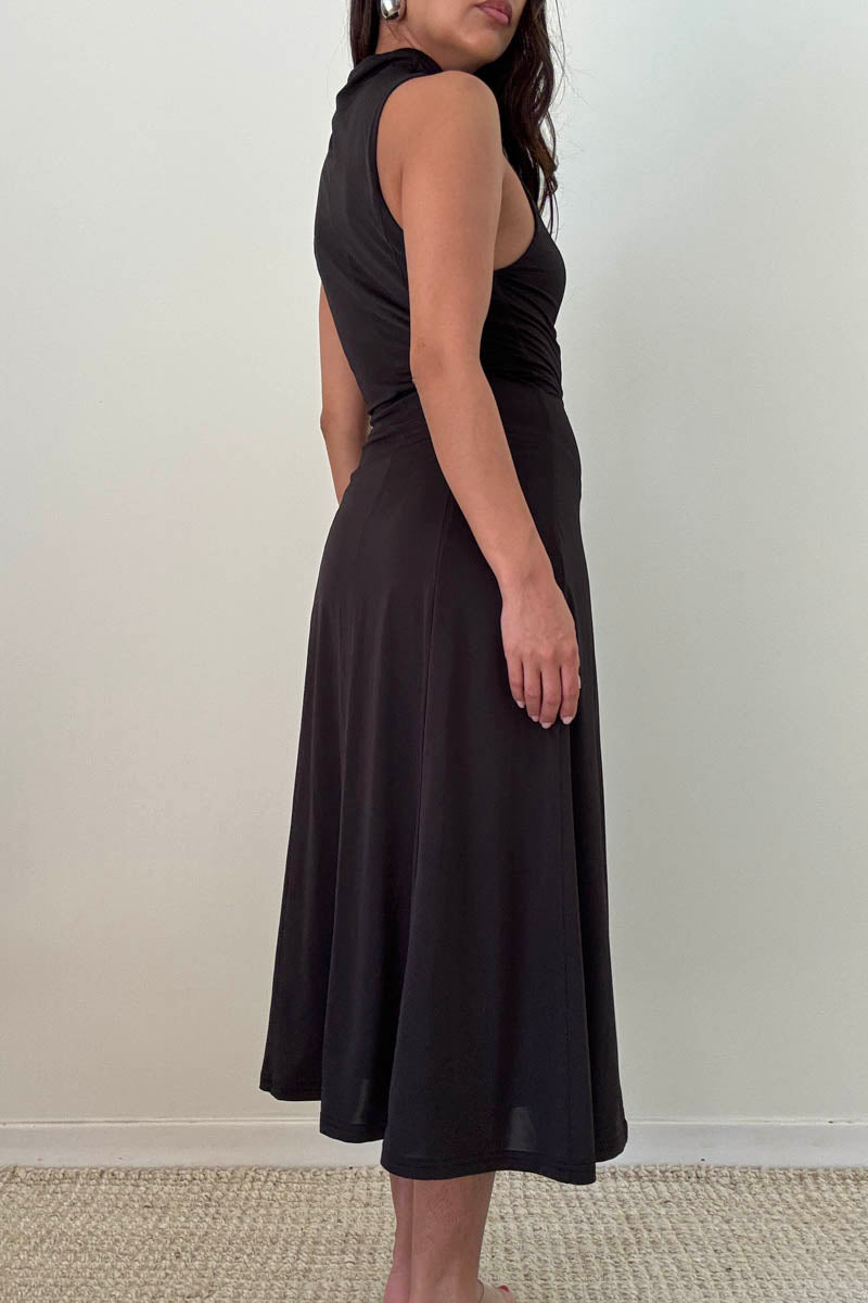 Turtleneck Racerback Flowy Midi Dress