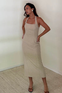 Striped Halter Neck Midi Dress