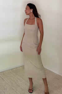 Striped Halter Neck Midi Dress