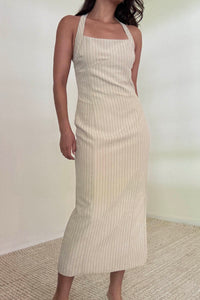 Striped Halter Neck Midi Dress