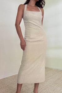 Striped Halter Neck Midi Dress