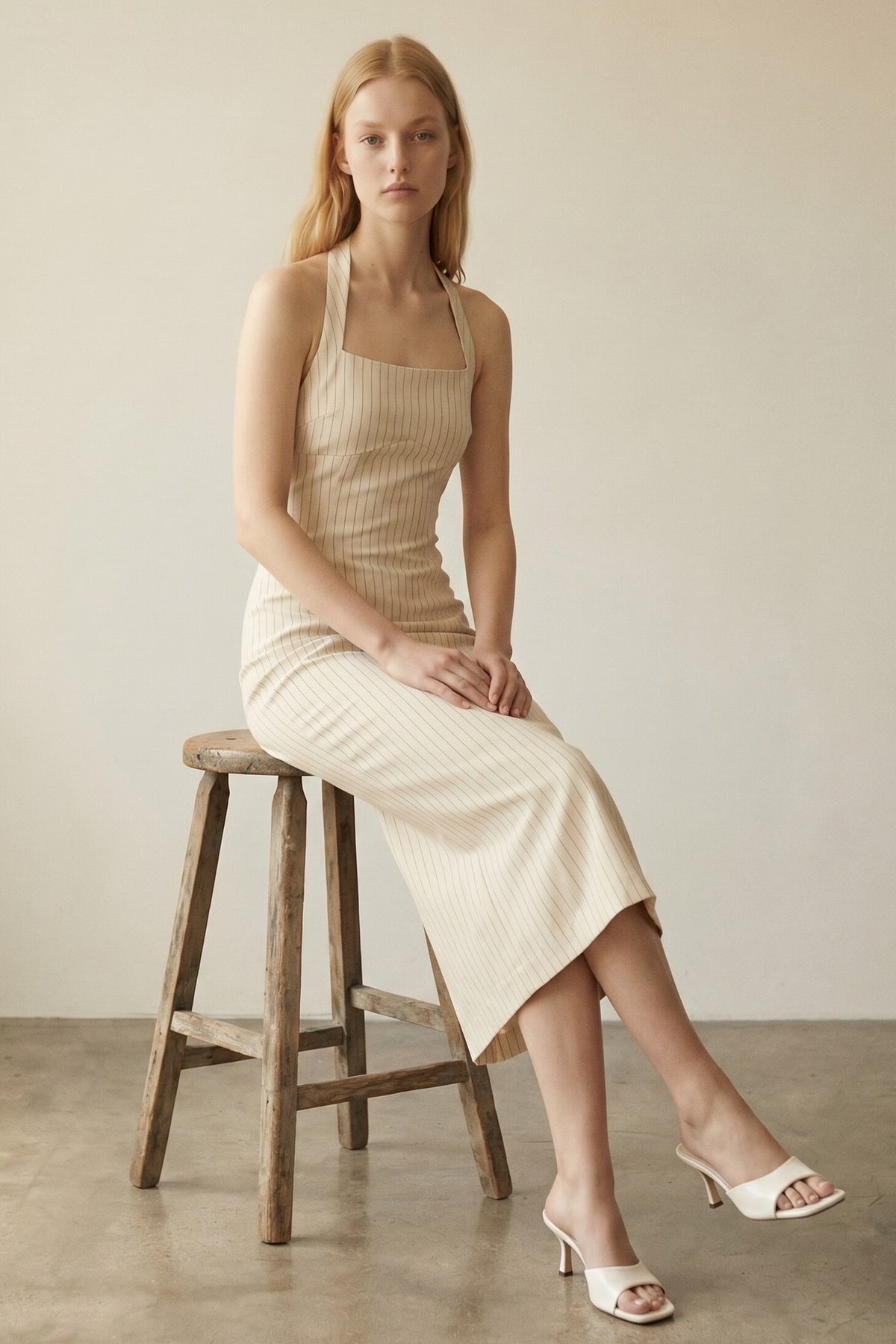 Striped Halter Neck Midi Dress