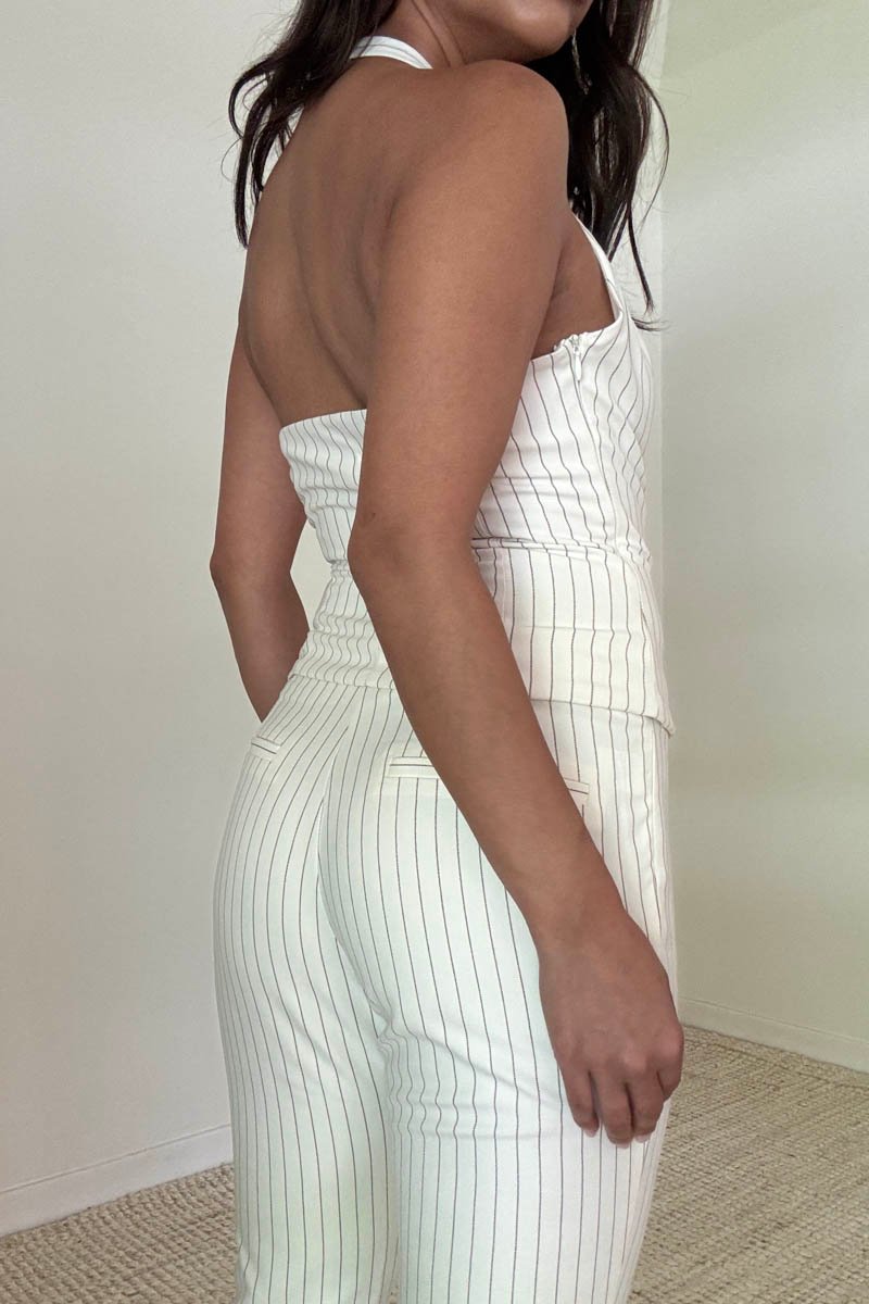 Striped Fitted Halter Neck Top