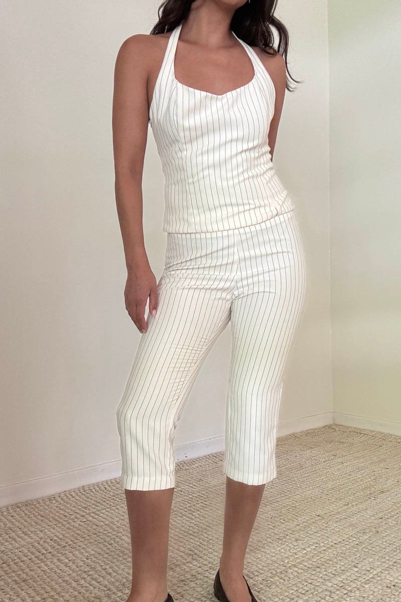 Striped Low Waist Slim Capri Pants