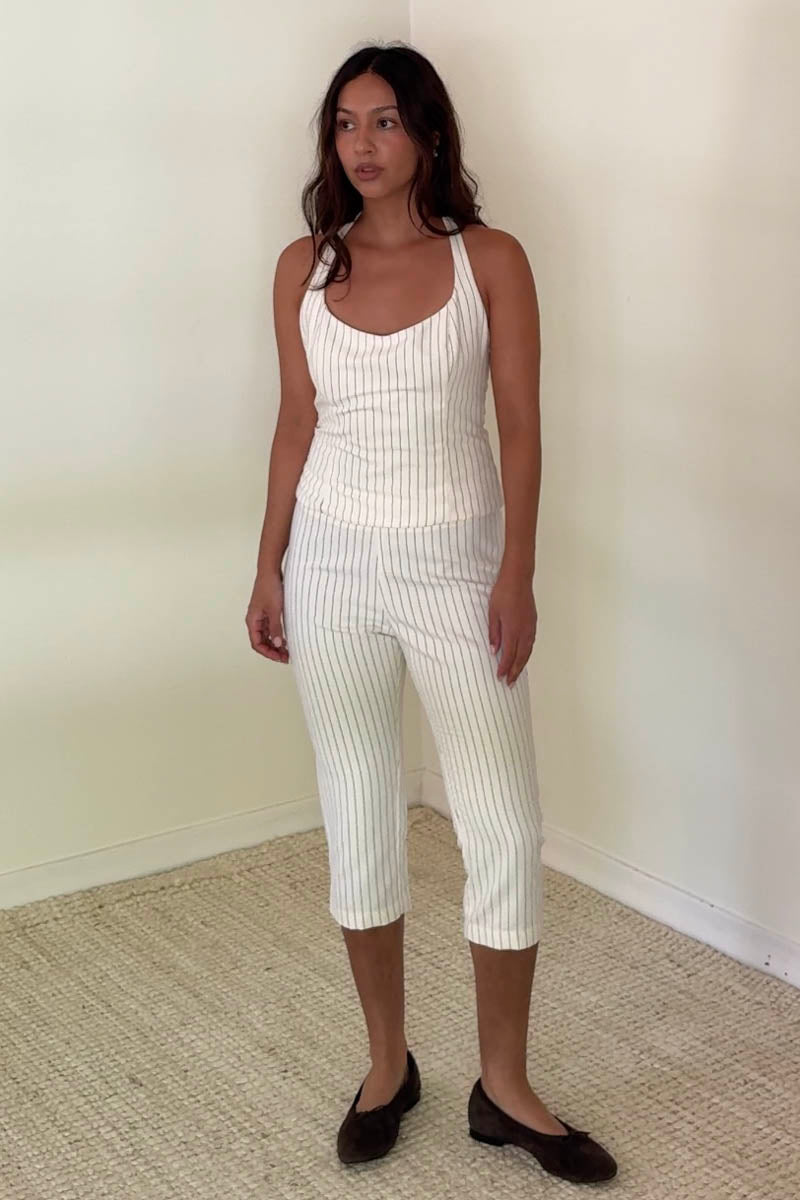 Striped Low Waist Slim Capri Pants