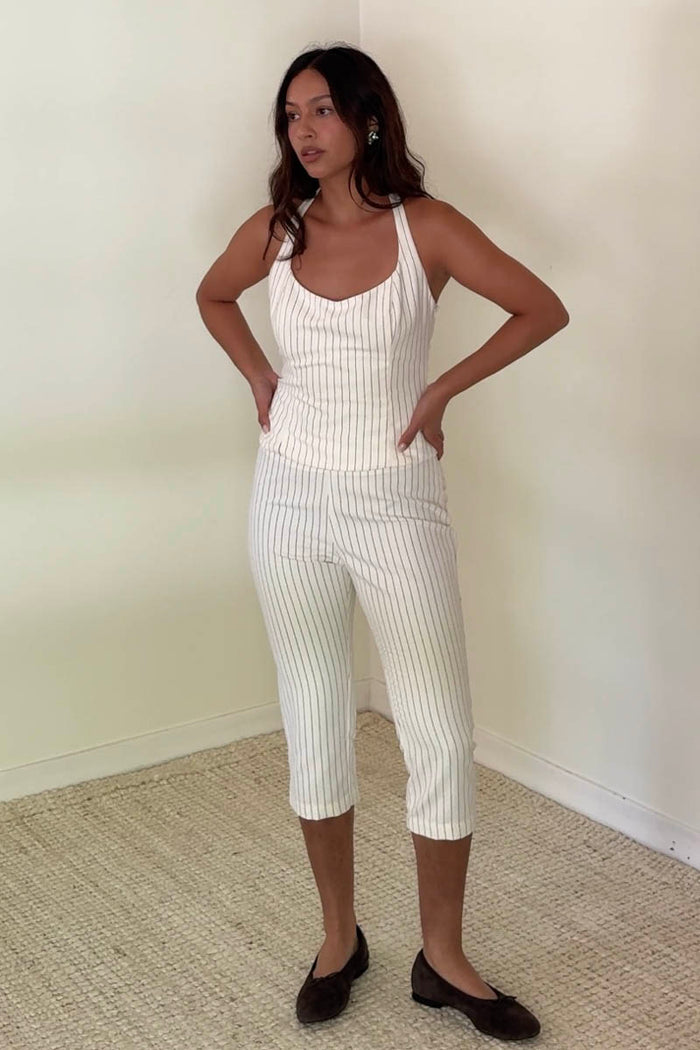 Striped Low Waist Slim Capri Pants