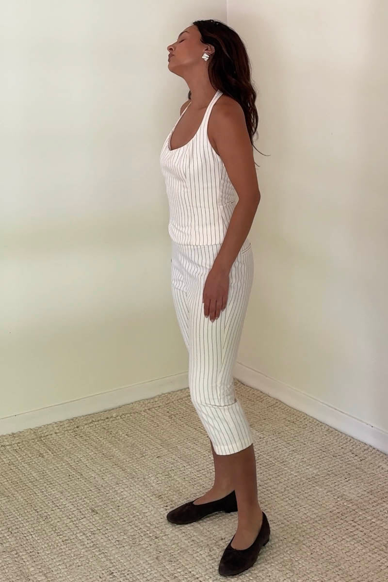 Striped Low Waist Slim Capri Pants