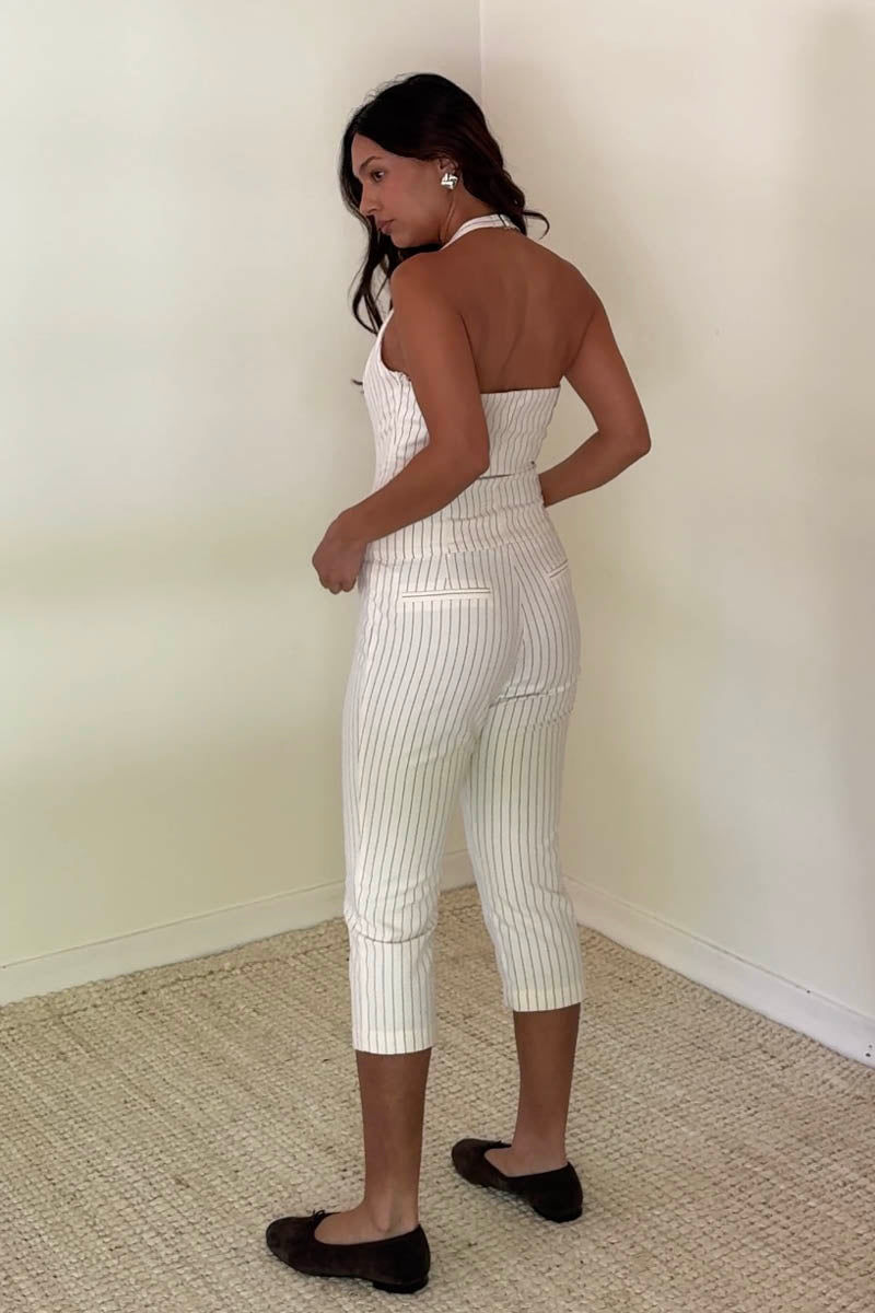 Striped Low Waist Slim Capri Pants