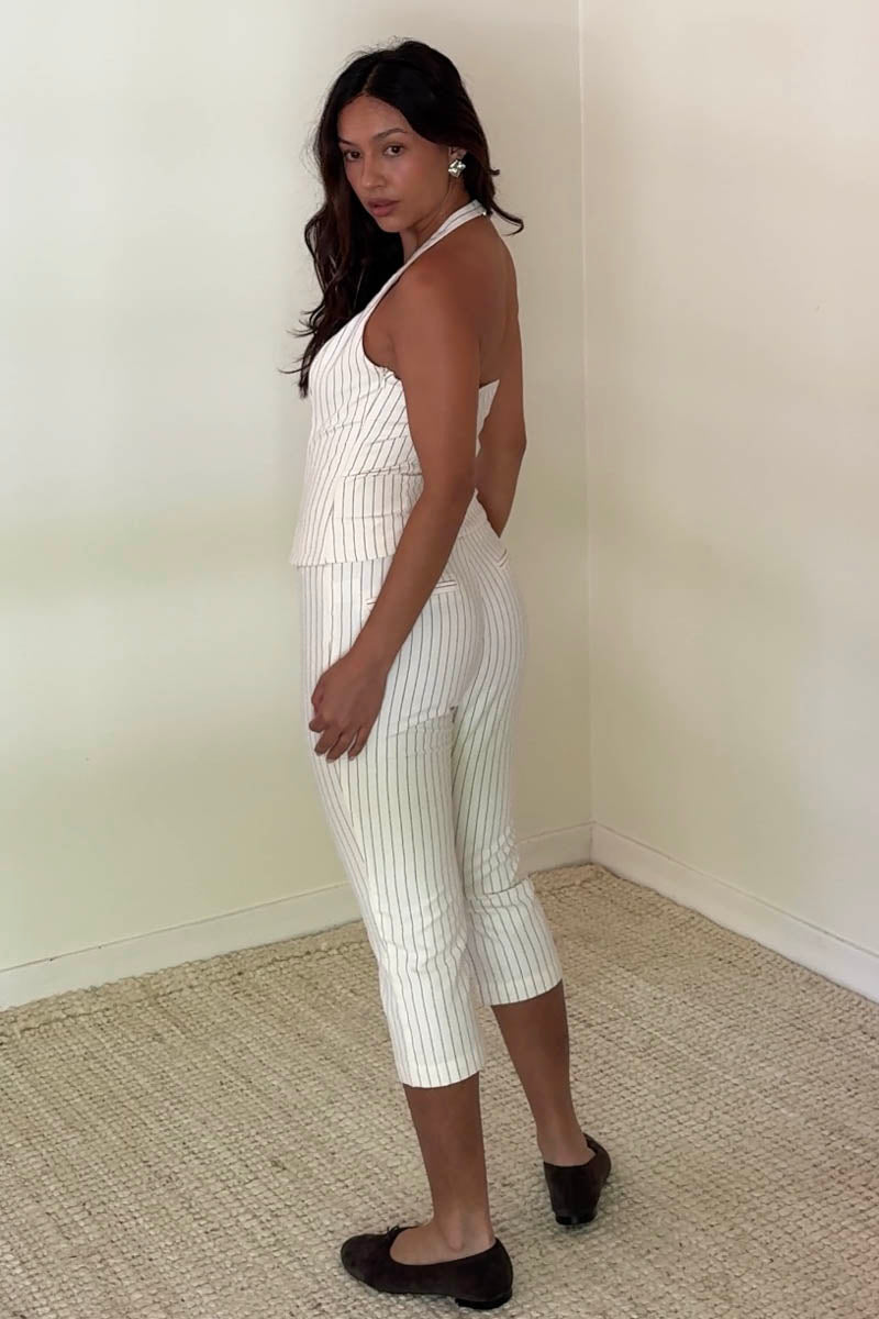 Striped Low Waist Slim Capri Pants