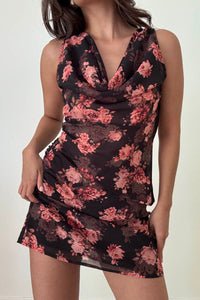 Floral Chiffon Cowl Neck Two Piece Set