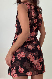 Floral Chiffon Cowl Neck Two Piece Set