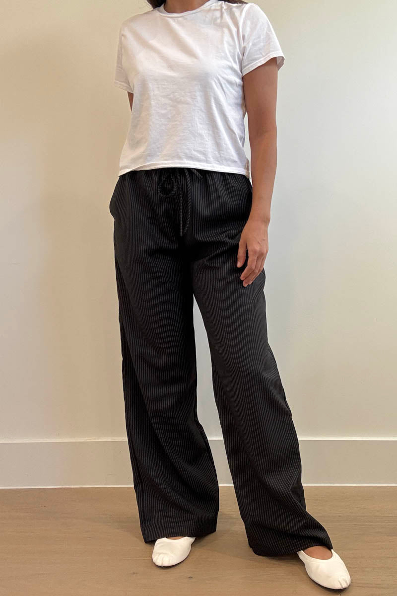 Pinstripe Mid Waist Straight Leg Pants