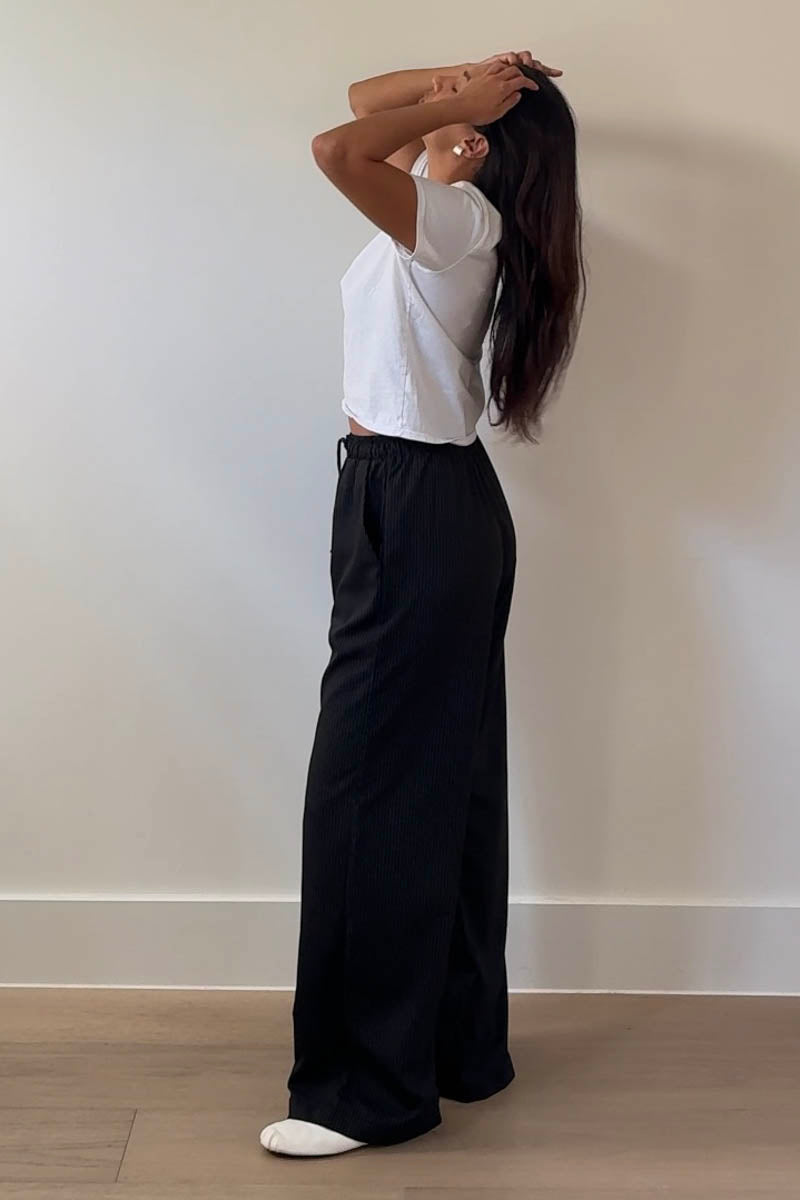 Pinstripe Mid Waist Straight Leg Pants