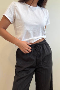 Pinstripe Mid Waist Straight Leg Pants
