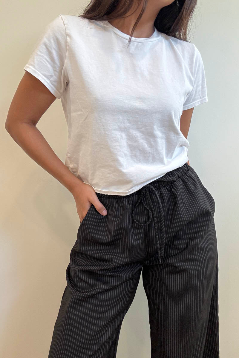 Pinstripe Mid Waist Straight Leg Pants
