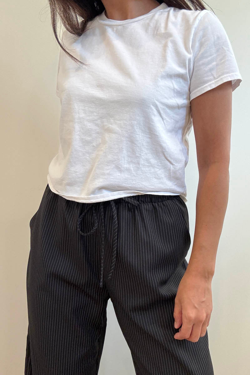 Pinstripe Mid Waist Straight Leg Pants