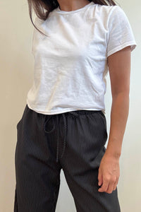 Pinstripe Mid Waist Straight Leg Pants