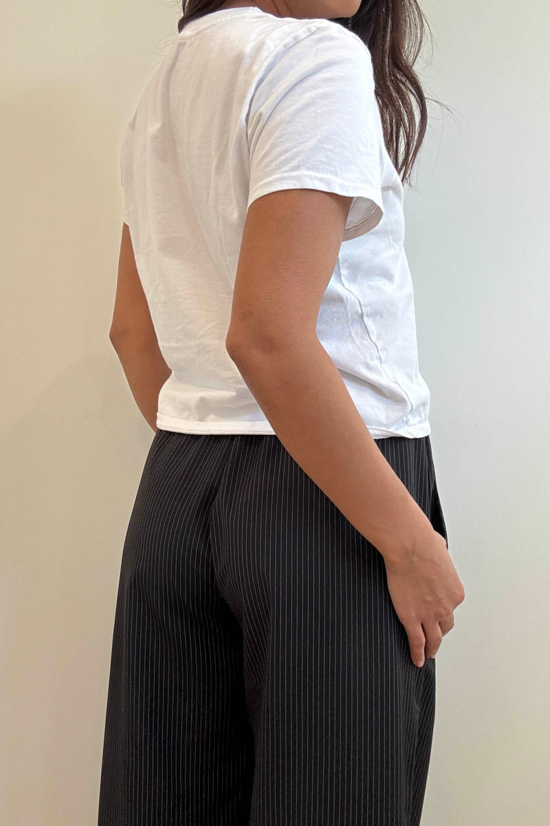 Pinstripe Mid Waist Straight Leg Pants