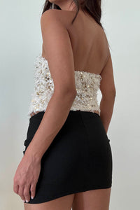 Sequin Frayed Bandeau Tube Top