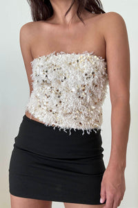 Sequin Frayed Bandeau Tube Top