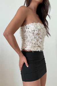 Sequin Frayed Bandeau Tube Top