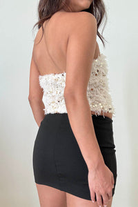 Sequin Frayed Bandeau Tube Top
