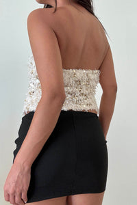 Sequin Frayed Bandeau Tube Top