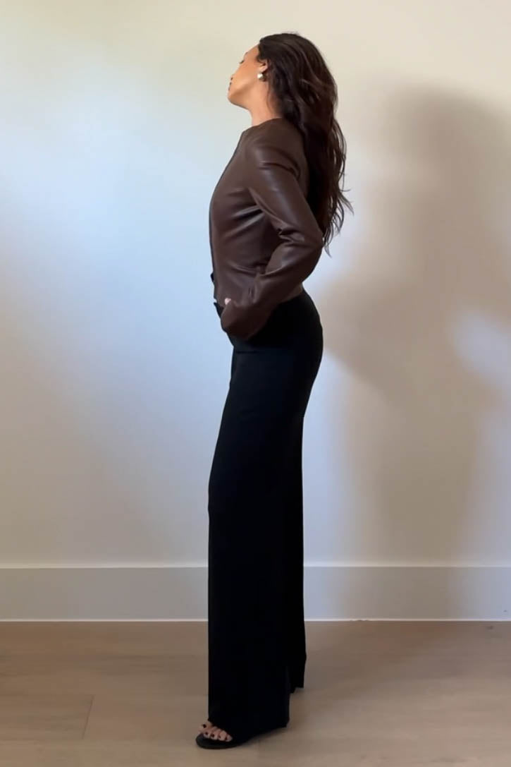 Fitted Faux Leather Long Sleeve Top