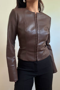 Fitted Faux Leather Long Sleeve Top