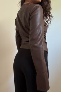 Fitted Faux Leather Long Sleeve Top