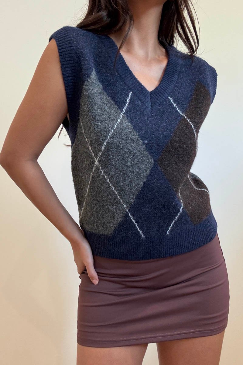 Argyle Knit Sweater Vest Top