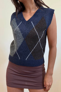 Argyle Knit Sweater Vest Top